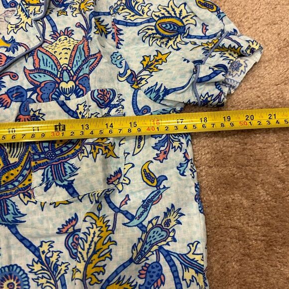 Roller Rabbit Blue Amanda Linen Lulu Set Polo Pajamas Paisley Print - Picture 5 of 10